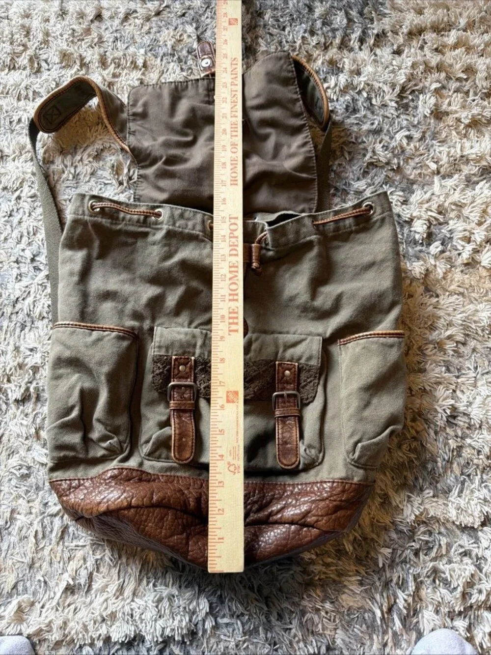 CAPE JUBY Bohemian Green & Brown Retro Canvas Faux Leather Rucksack